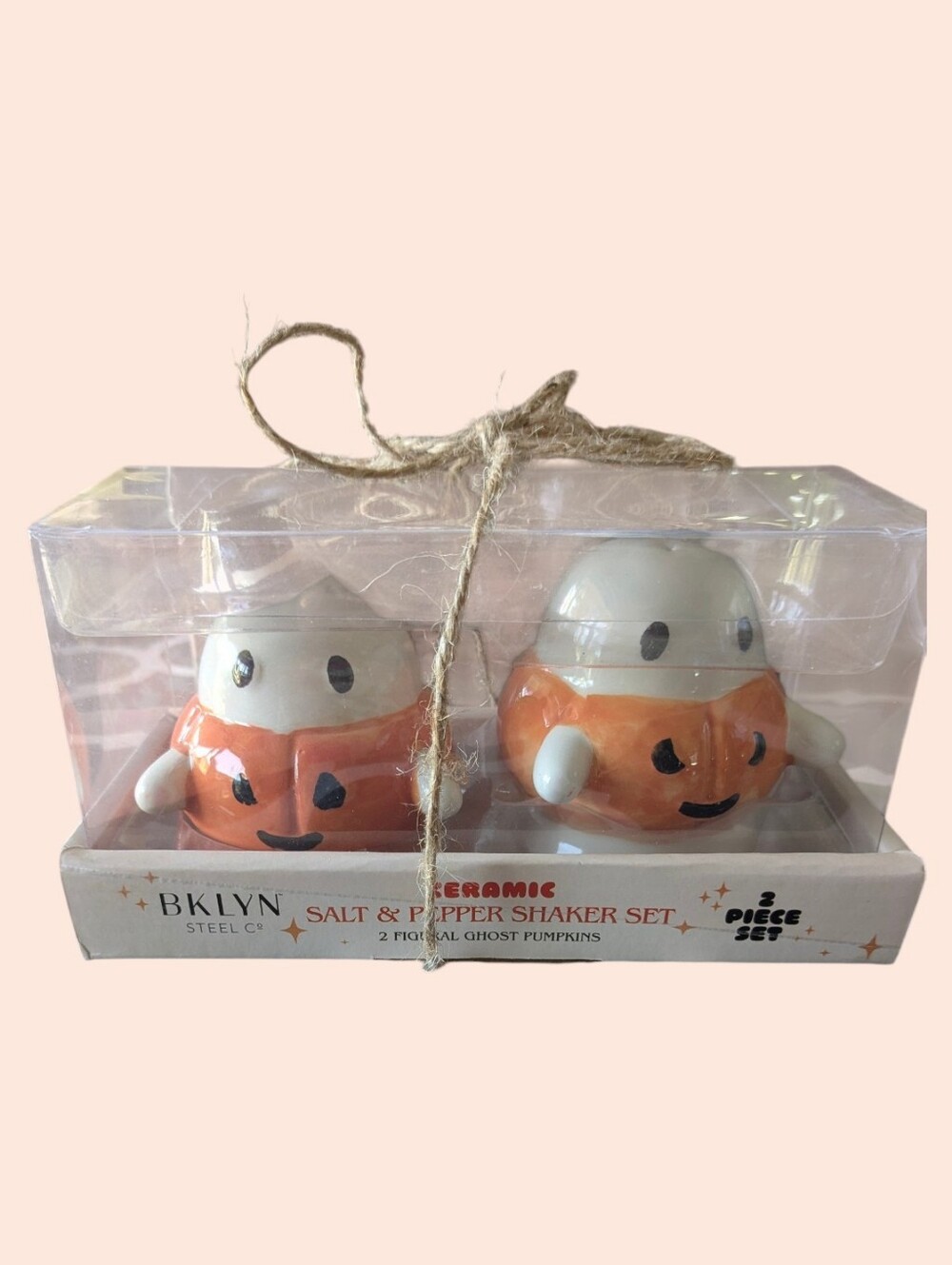 NEW BKLYN Steel Co. Ceramic Ghost Pumpkin Salt & Pepper Shaker Set